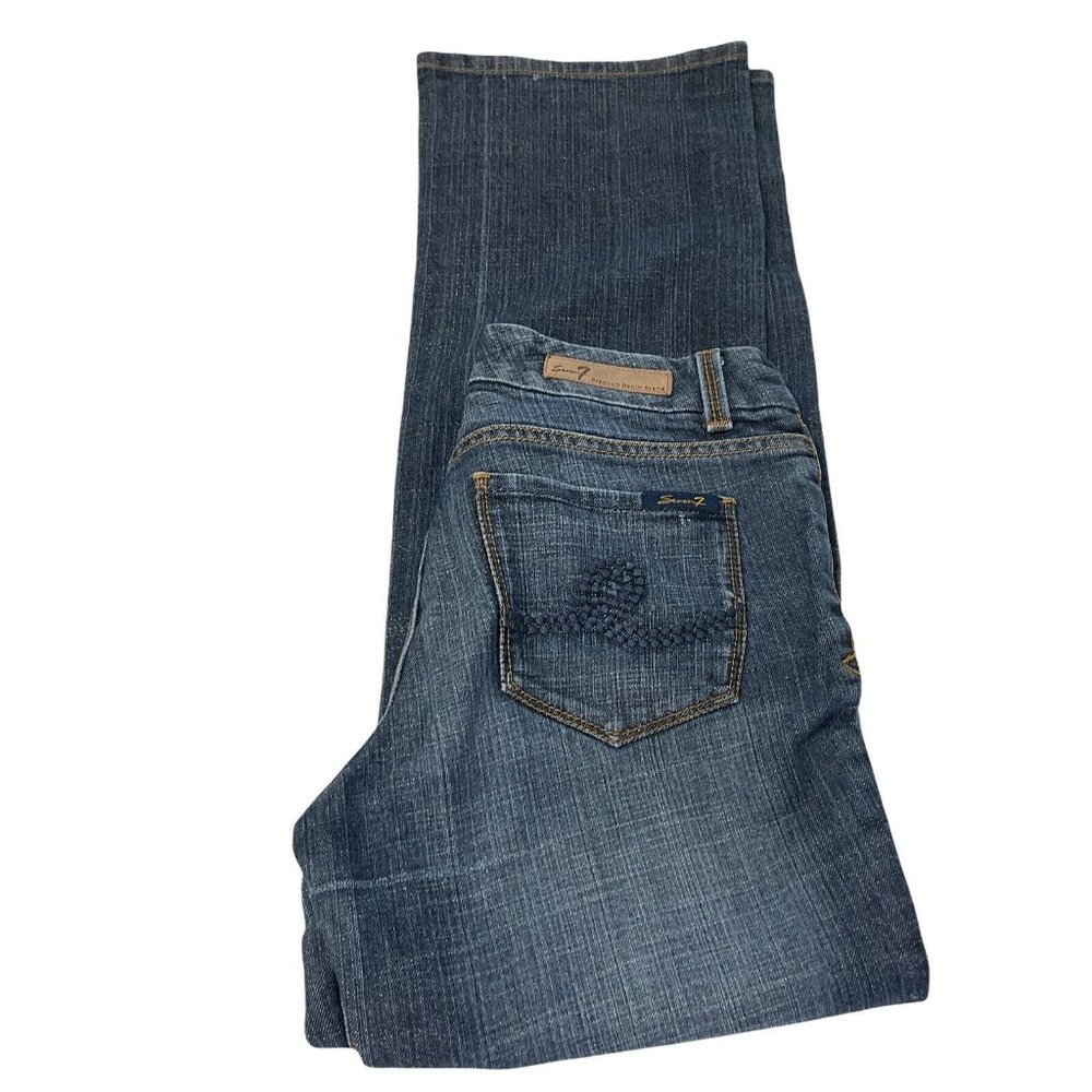 Seven 7 Premium Denim Brand Womans Bootcut Embroidered Blue Jeans Size 6 - Picture 5 of 10
